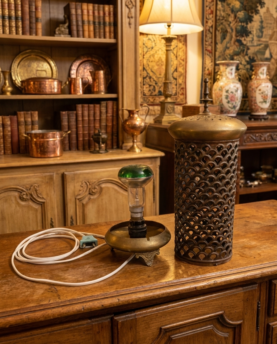 Vintage Ornate Engraved Brass Pierced Lantern Lamp – 13” Heritage Ambient Light Sculpture