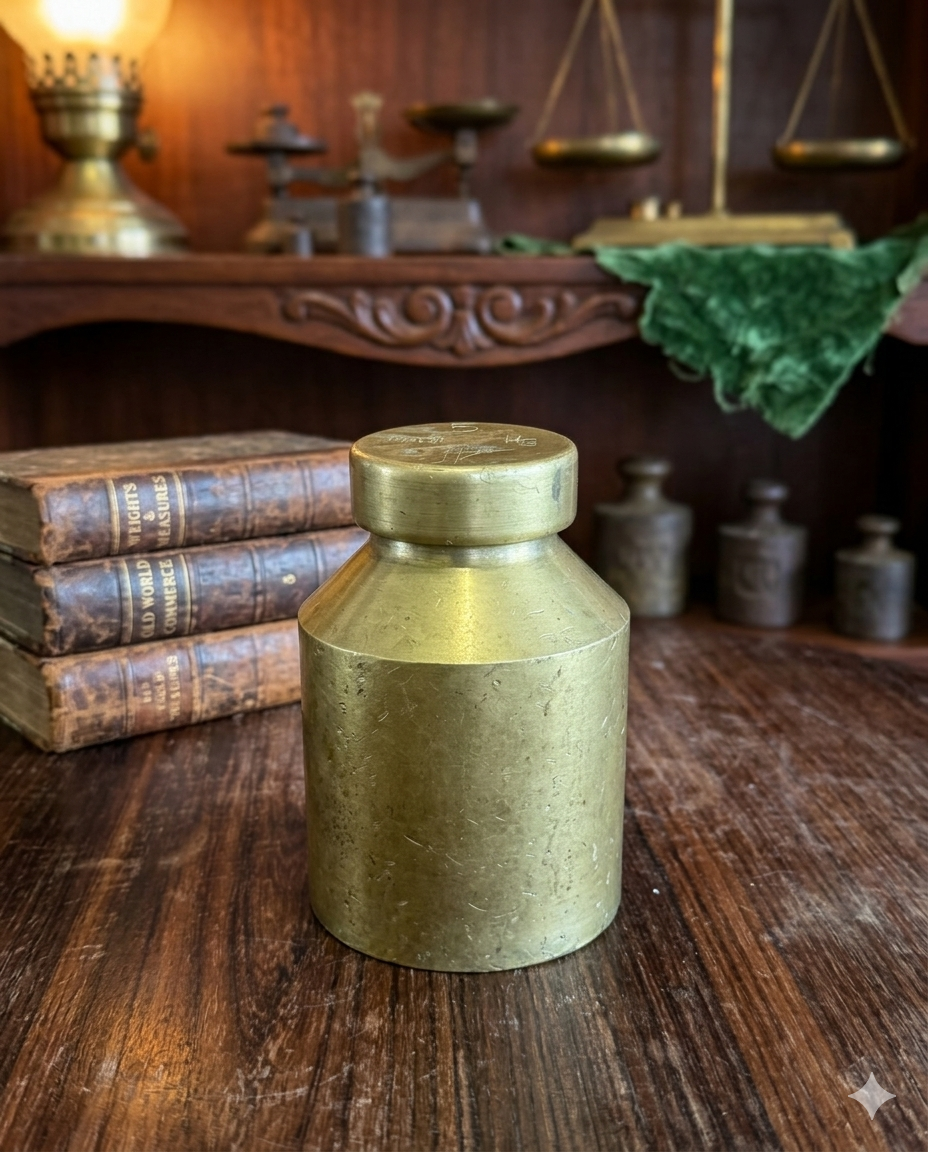 Vintage Solid Brass 5 Kg Calibration Weight – Industrial Scale Weight | Antique Utility Collectible