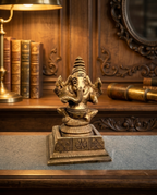 Antique South Indian Handlcrafted Brass Ganesha Sculpture on Ornate Pedestal – Collector’s Piece