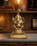 Antique South Indian Handcrafted Brass Ganesha Sculpture on Ornate Pedestal – Collector’s Piece
