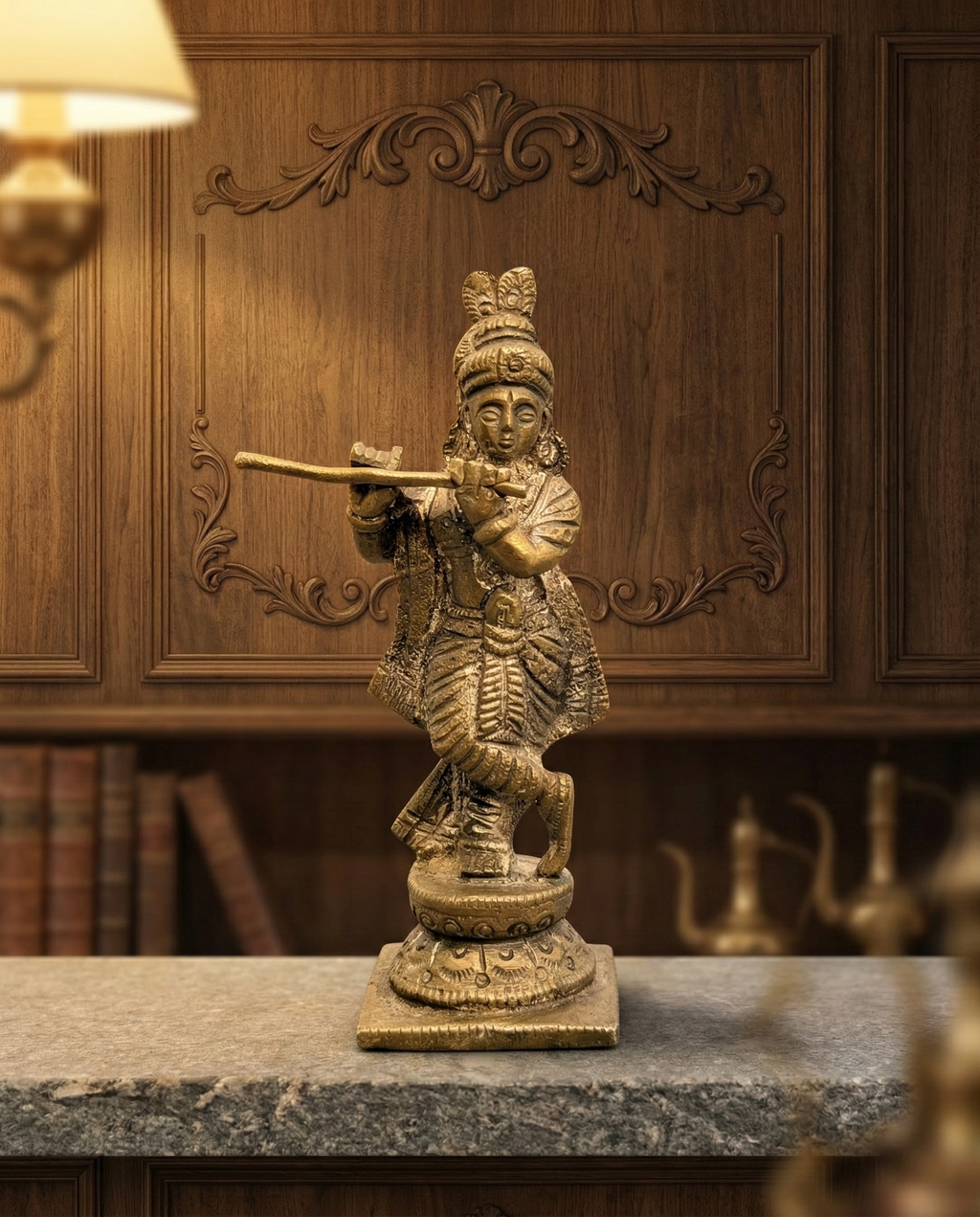 Antique Handcrafted Brass Lord Krishna Playing Flute – Traditional Dancing Krishna Idol