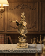 Antique Handcrafted Brass Lord Krishna Playing Flute – Traditional Dancing Krishna Idol