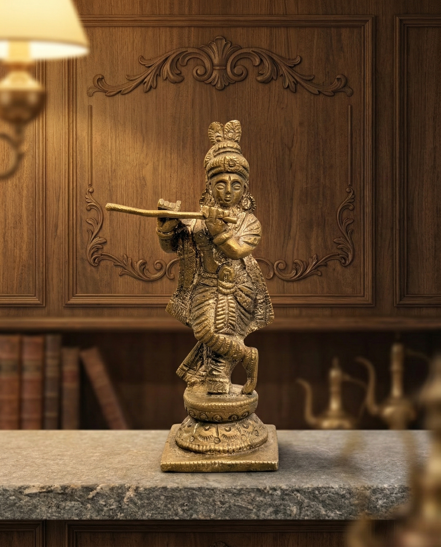 Antique Handcrafted Brass Lord Krishna Playing Flute – Traditional Dancing Krishna Idol