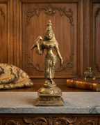 Antique Handcrafted Brass Goddess Meenakshi Statue – Traditional South Indian Temple Style Idol