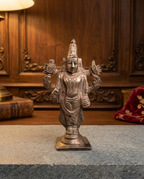 Antique Handcrafted Copper Lord Vishnu Statue – Traditional South Indian Temple Style Idol