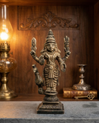 Antique Handcrafted Brass Lord Murugan with Peacock – Traditional Kartikeya Idol