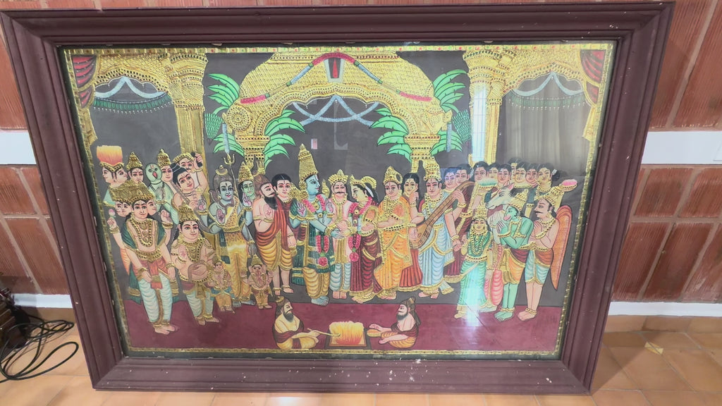 Large Antique Tanjore Painting – Srinivasa Kalyanam (Divine Wedding of Lord Venkateswara and Goddess Lakshmi) – 6.25 ft x 4.25 ft